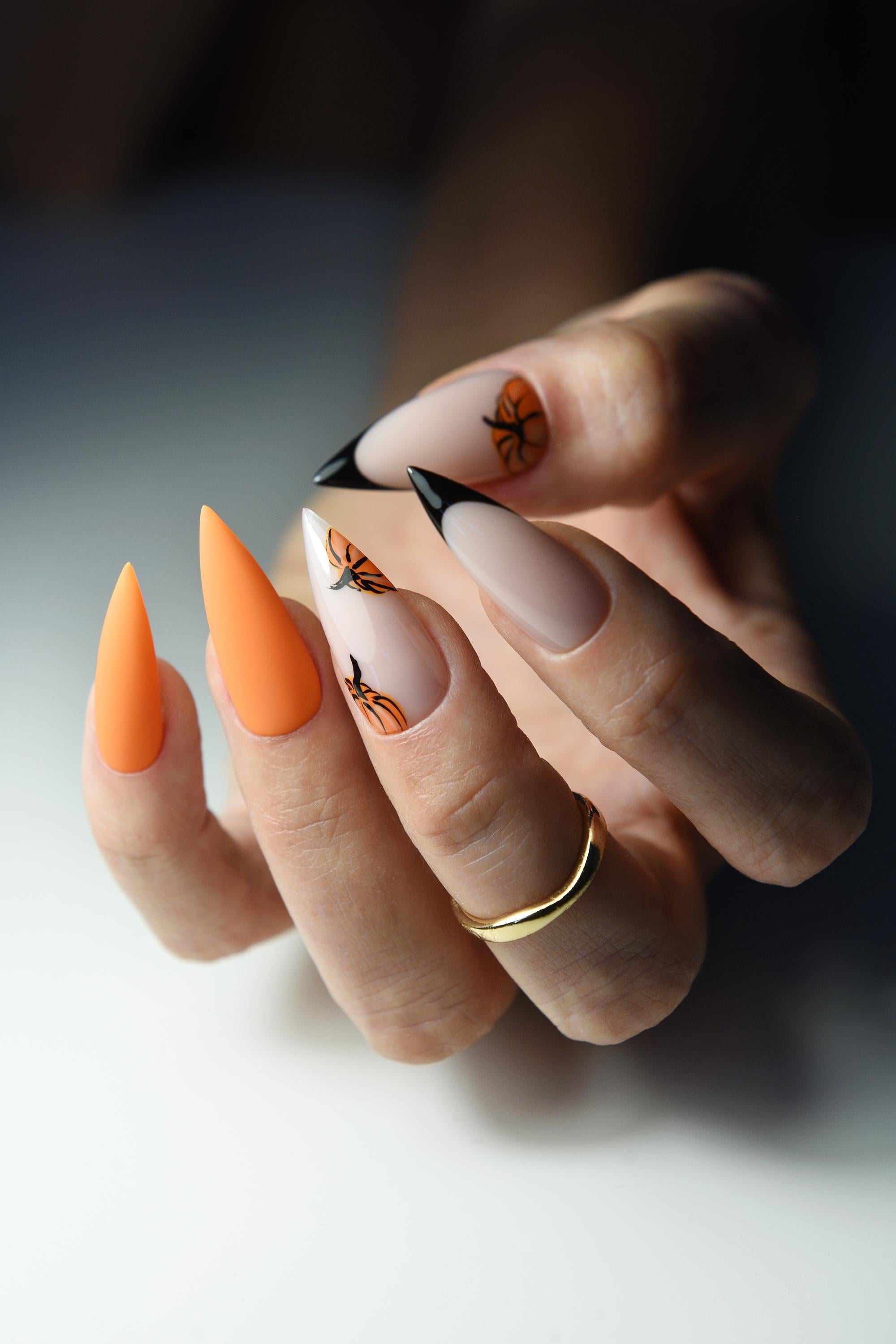 3D dimensional pumpkin acrylic nail art