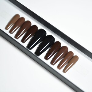 BLACK BROWN NUDES | Glossy or Matte | Handpainted Press on Nails