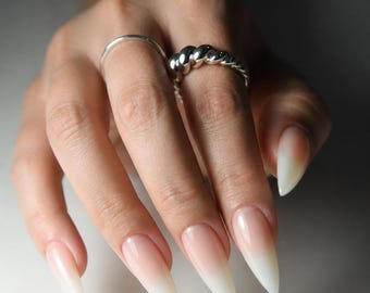 Baby Boomer Ombre Press On Nails, Bridal Stiletto Nails, Reusable Handmade Gel Manicure
