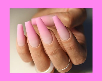 The Pink Doll Ombre Tips Fake Nails to the Movie, for Party, and Beach! Girly press on nails for her, glue on reusable acrylic strong set