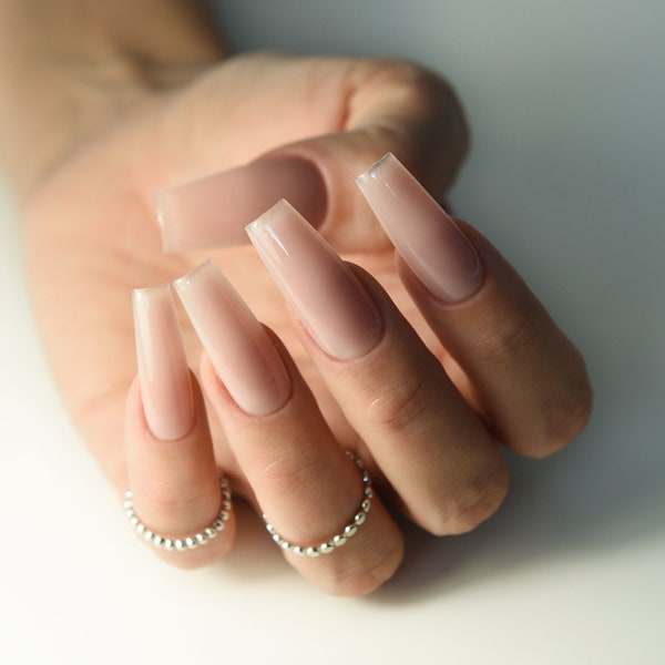 LIMITED BARE NAILS for date, clean girl aesthetic old money style, rose nude salon quality press on nails, long square, stiletto, coffin