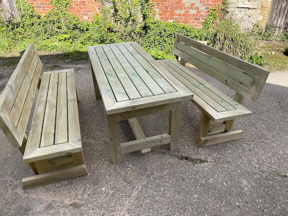 Garden Outdoor Patio Treated Table and Back Benches Etsy