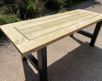 Outdoor garden patio table (treated) with coloured legs