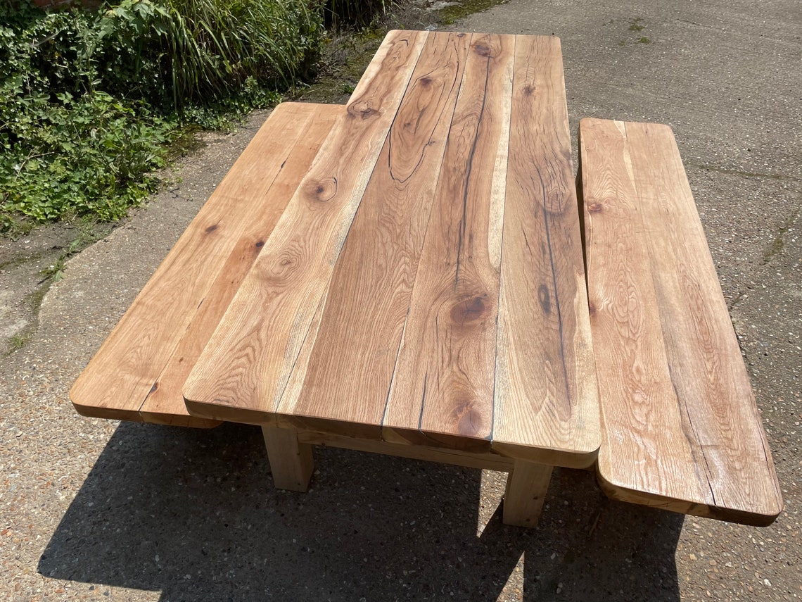 Oak Dining Room Table and Benches Etsy UK