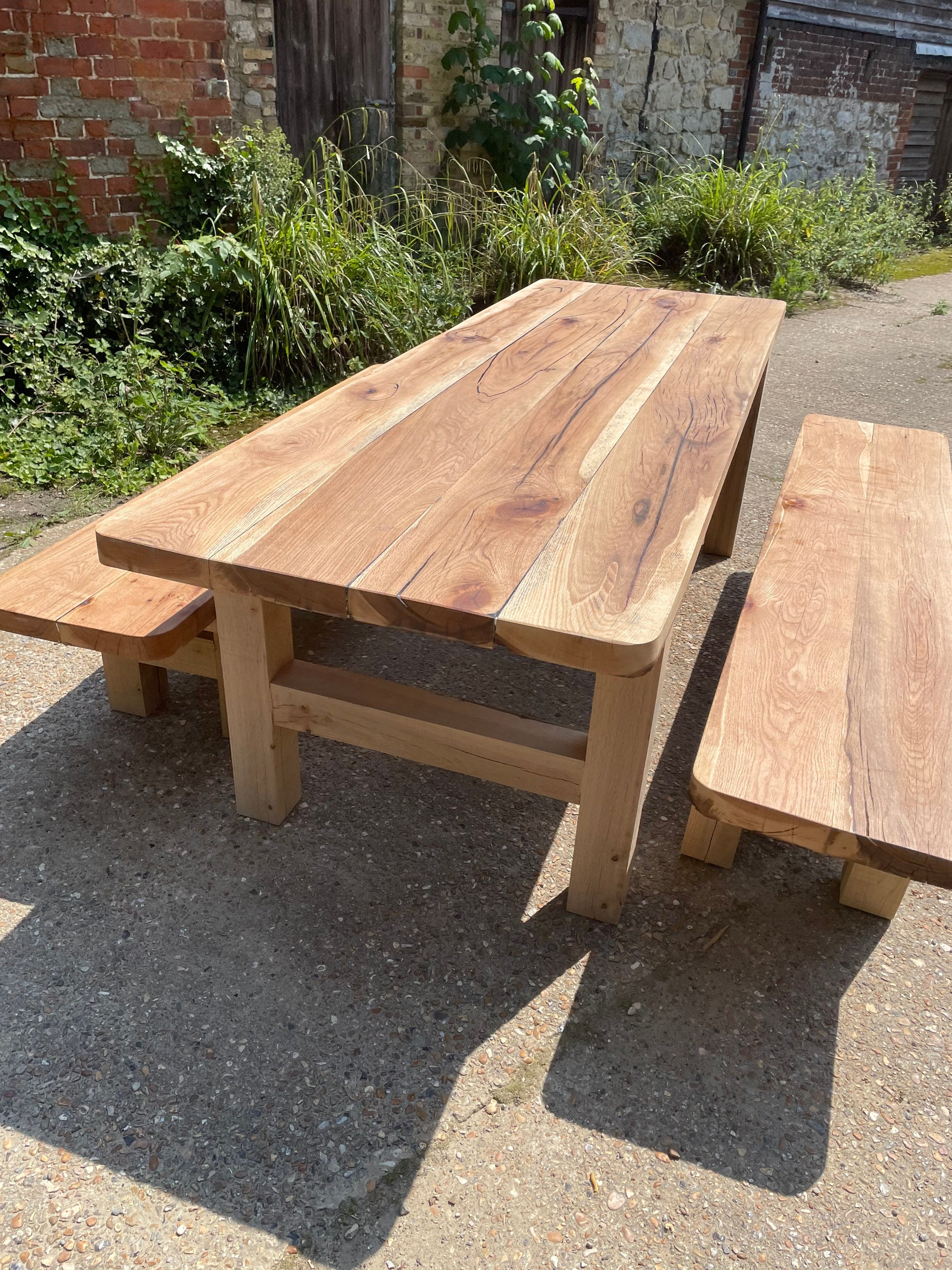 Oak outdoor garden patio dining table and benches Etsy