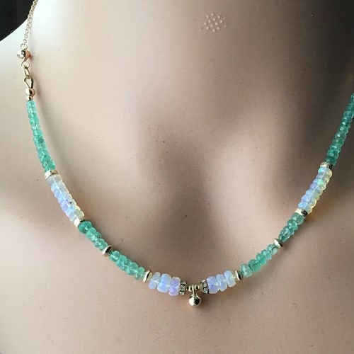 Ethiopian Opal and Zambian Emerald in 16.5 Inch Necklace. Ooak - Etsy