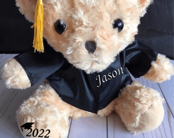 Personalized Graduation Plush Teddy Bear/Customized/Keepsake/gift for kids/boys/girls/Grade 8/SK Grad/Class Of 2023 Cap/Gown/School Name
