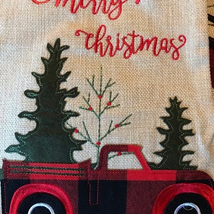 Personalized Buffalo Plaid/Burlap Christmas Stockings/Applique/Holiday Gifts, Stockings With Names/Keepsake/Red Truck/Christmas Tree immagine 6