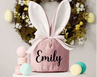 Personalized Easter Velvet Bunny Bag: Drawstring Favor Bag