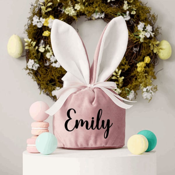 Easter Velvet Baskets/Velvet Bags/Favours/Dusty Pink/Dusty Blue/Gift/Boy/Girl/Bunny Ears/Drawstring/Party Bag/Gift/Tote/Bucket/Hunt