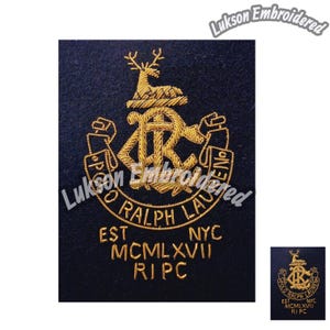 Vintage Polo Ralph lauren embroidery Patches For Coat Jackets pocket size patch with Bullion Thread.