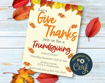 Friendsgiving Dinner Party Invitation, Editable Digital Download Invitation, Friendsgiving Invitation, Thanksgiving Invitation