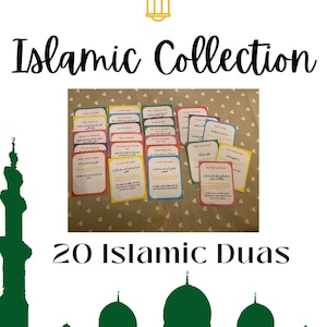 Conjunto básico de duas (¡20 duas incluidas!), educación musulmana en casa, aprendizaje islámico, tarjetas didácticas islámicas, duas, regalo para el Eid. Oraciones musulmanas. Duas