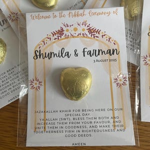 Islamic Wedding Favours, Wedding, Nikkah Favours, Shaadi Favours,Personalised wedding, Foiled Chocolate Hearts Token, Table Decor,Engagement