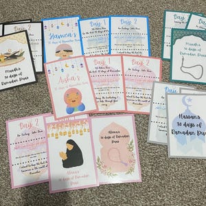 Personalisierte 30 Tage Ramadan Duas Set | 7 ästhetische Designs zur Auswahl | Individuelle Islamische Gebetskarten, Ramadan Geschenke, Eid Geschenke, A5