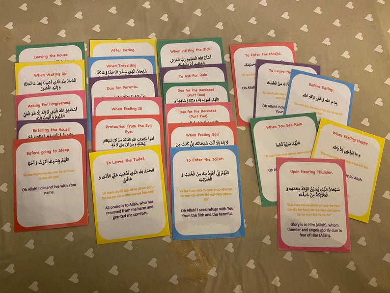 Grundläggande Duas-set (20 DUAS INGÅR!), muslimsk hemskola, islamisk inlärning, islamiska flashcards, Duas, eid-present. Muslimska böner. Duaas bild 3
