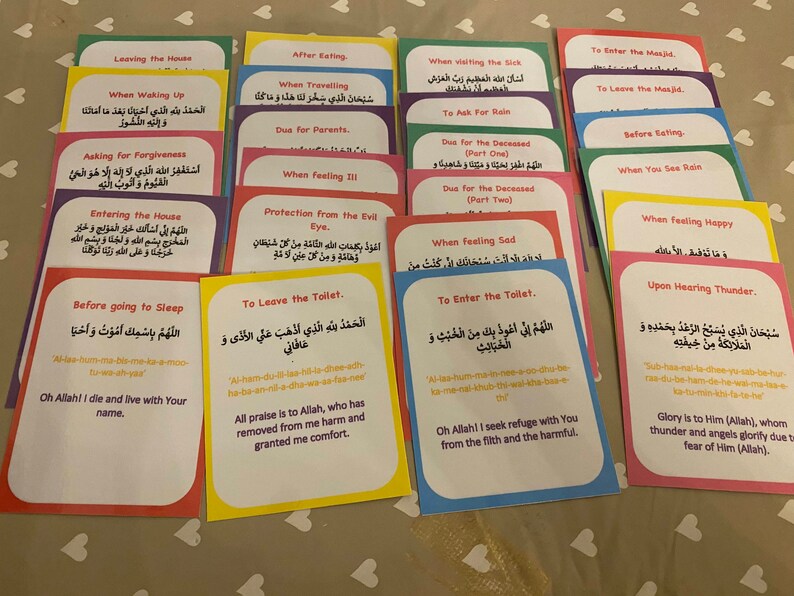 Grundläggande Duas-set (20 DUAS INGÅR!), muslimsk hemskola, islamisk inlärning, islamiska flashcards, Duas, eid-present. Muslimska böner. Duaas bild 5