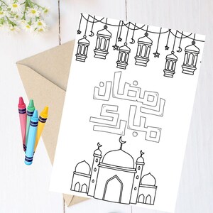 DIY Ramadan Mubarak Malvorlage für Kinder, Umschlag und Buntstifte enthalten, Ramadan Mubarak für Kinder, Ramadan 2025, Kids Ramadan