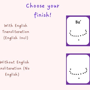 Peut inclure: Une capture d'&eacute;cran d'une ressource d'apprentissage num&eacute;rique proposant deux options pour apprendre l'alphabet arabe. La premi&egrave;re option est d'apprendre avec la translitt&eacute;ration anglaise, et la deuxi&egrave;me option est d'apprendre sans la translitt&eacute;ration anglaise. L'image montre la lettre arabe "Ba'" &eacute;crite en pointill&eacute;s.