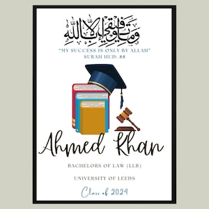 Cadre islamique de remise des diplômes A4 personnalisé, cadeau de remise des diplômes islamique, cadeau de remise des diplômes musulman, cadeaux islamiques, cadres islamiques, impression de remise des diplômes