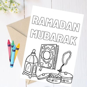 DIY Ramadan Mubarak Kolorowanka Powitalna Karta dla Dzieci, Koperta i kredki w zestawie, Ramadan Mubarak dla dzieci, Ramadan 2025, Dzieci Ramadan