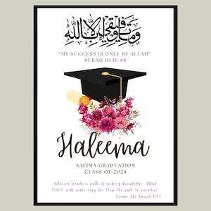Cadre de remise des diplômes Aalimah, cadeau de remise des diplômes Aalimah, cadeaux Alimah, achèvement du Coran, Mabrook, remise des diplômes islamiques, Aalimah Jalsa, cadeau Alim