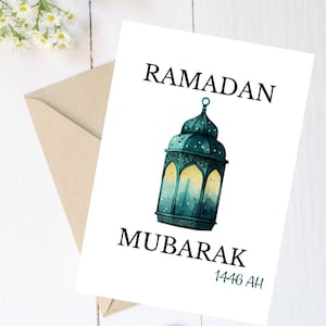 Wenskaart/envelop Ramadan Mubarak-lantaarn, esthetische Ramadan-wenskaart, Ramadan Kareem, Ramadan 2025, islamitische geschenken, eid-kaarten