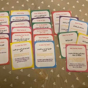 Grundläggande Duas-set (20 DUAS INGÅR!), muslimsk hemskola, islamisk inlärning, islamiska flashcards, Duas, eid-present. Muslimska böner. Duaas bild 2