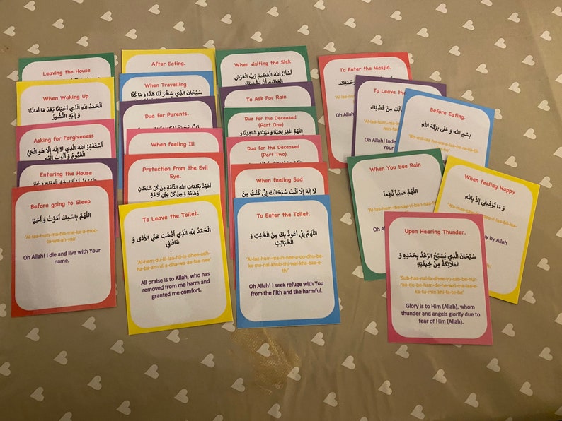 Grundläggande Duas-set (20 DUAS INGÅR!), muslimsk hemskola, islamisk inlärning, islamiska flashcards, Duas, eid-present. Muslimska böner. Duaas bild 2