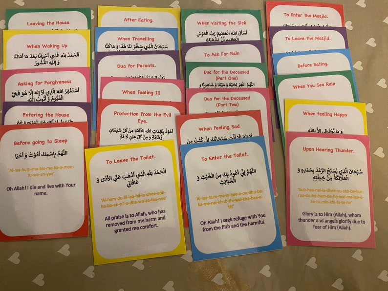 Grundläggande Duas-set (20 DUAS INGÅR!), muslimsk hemskola, islamisk inlärning, islamiska flashcards, Duas, eid-present. Muslimska böner. Duaas bild 4
