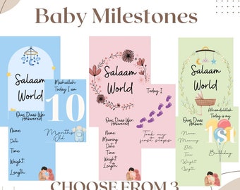 Islamitische babymijlpalenkaarten - moslimbabymeisjes en -jongens, islamitische cadeaus, cadeaus voor nieuwe en aanstaande ouders, babycadeau, ramadancadeau, Eid