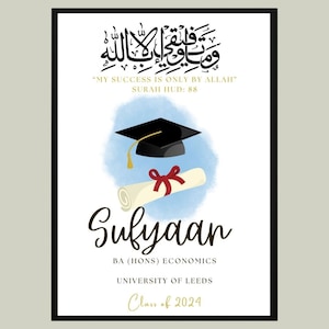 Moldura de formatura islâmica personalizada A4, presente de formatura islâmica, presente de formatura muçulmano, presentes islâmicos, molduras islâmicas, impressão de formatura