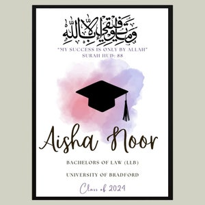 Moldura de formatura islâmica personalizada A4, presente de formatura islâmica, presente de formatura muçulmano, presentes islâmicos, molduras islâmicas, impressão de formatura