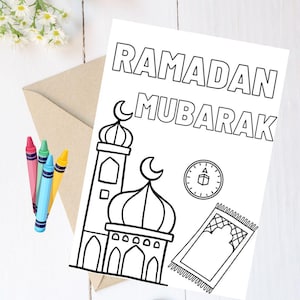 DIY Ramadan Mubarak Malvorlage für Kinder, Umschlag und Buntstifte enthalten, Ramadan Mubarak für Kinder, Ramadan 2025, Kids Ramadan