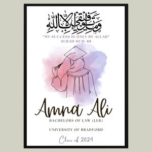 Moldura de formatura islâmica personalizada A4, presente de formatura islâmica, presente de formatura muçulmano, presentes islâmicos, molduras islâmicas, impressão de formatura