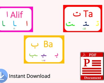 Arabic Letter Formation Flashcard Set! Beg, mid, end of word of each Arabic letter Arabic Alphabet, Eid gift, printable, homeschool Qur'an