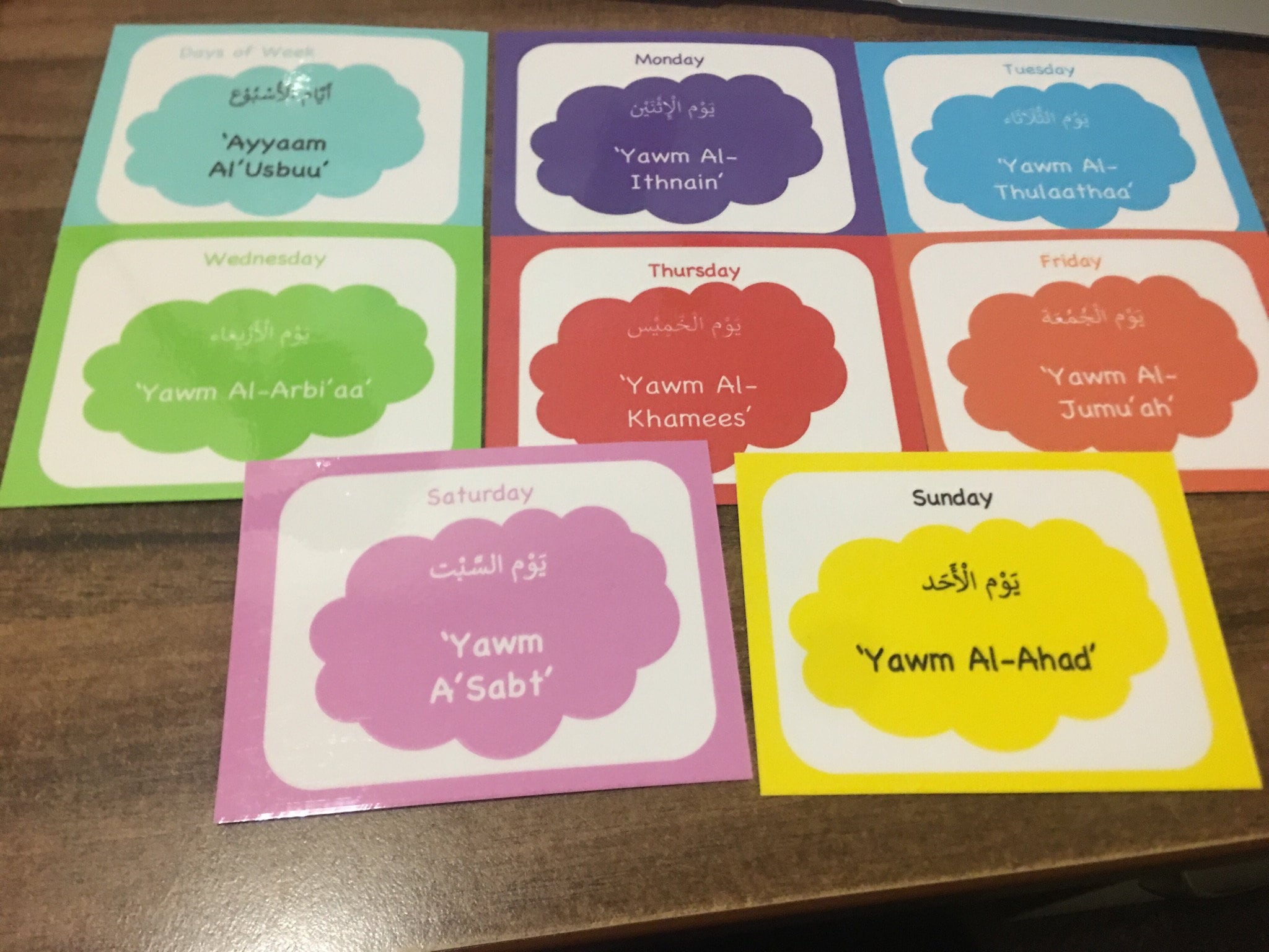 Arabic Days of the Week Flashcards Etsy