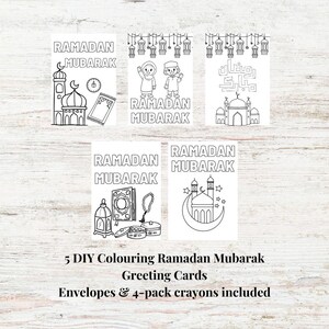 DIY Ramadan Mubarak kleurplaat wenskaart voor kinderen, envelop en kleurpotloden inbegrepen, Ramadan Mubarak voor kinderen, Ramadan 2025, Ramadan kinderen