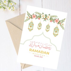 Bloemen Ramadan Mubarak-wenskaart/envelop, Ramadan-wenskaart, Ramadan Kareem, Ramadan 2025, islamitische geschenken, gepersonaliseerd ramadancadeau