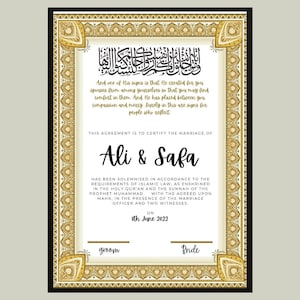 A4 Luxus Nikkah Zertifikat, Islamischer Premium A4 Hochzeitsvertrag, Nikkah Nama, Muslimische Heiratsurkunde, Personalisierte Namen, Koran Vers