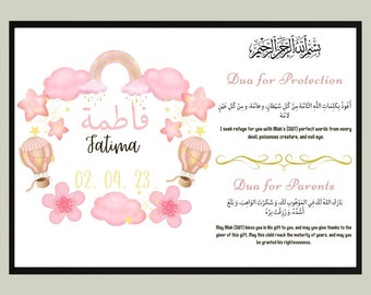 A4 Personalised Islamic Baby Girl Print, Islamic Baby Frame, Islamic Baby Gift, Muslim Baby Frame, Muslim Baby Print, Muslim Nursery Decor