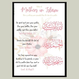 Estado de las madres en el Islam, marco para madres musulmanas, regalo para madres islámicas, impresión para madres islámicas, regalo de cumpleaños para madres musulmanas, día de las madres musulmanas islámicas