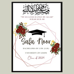 Moldura de formatura islâmica personalizada A4, presente de formatura islâmica, presente de formatura muçulmano, presentes islâmicos, molduras islâmicas, impressão de formatura