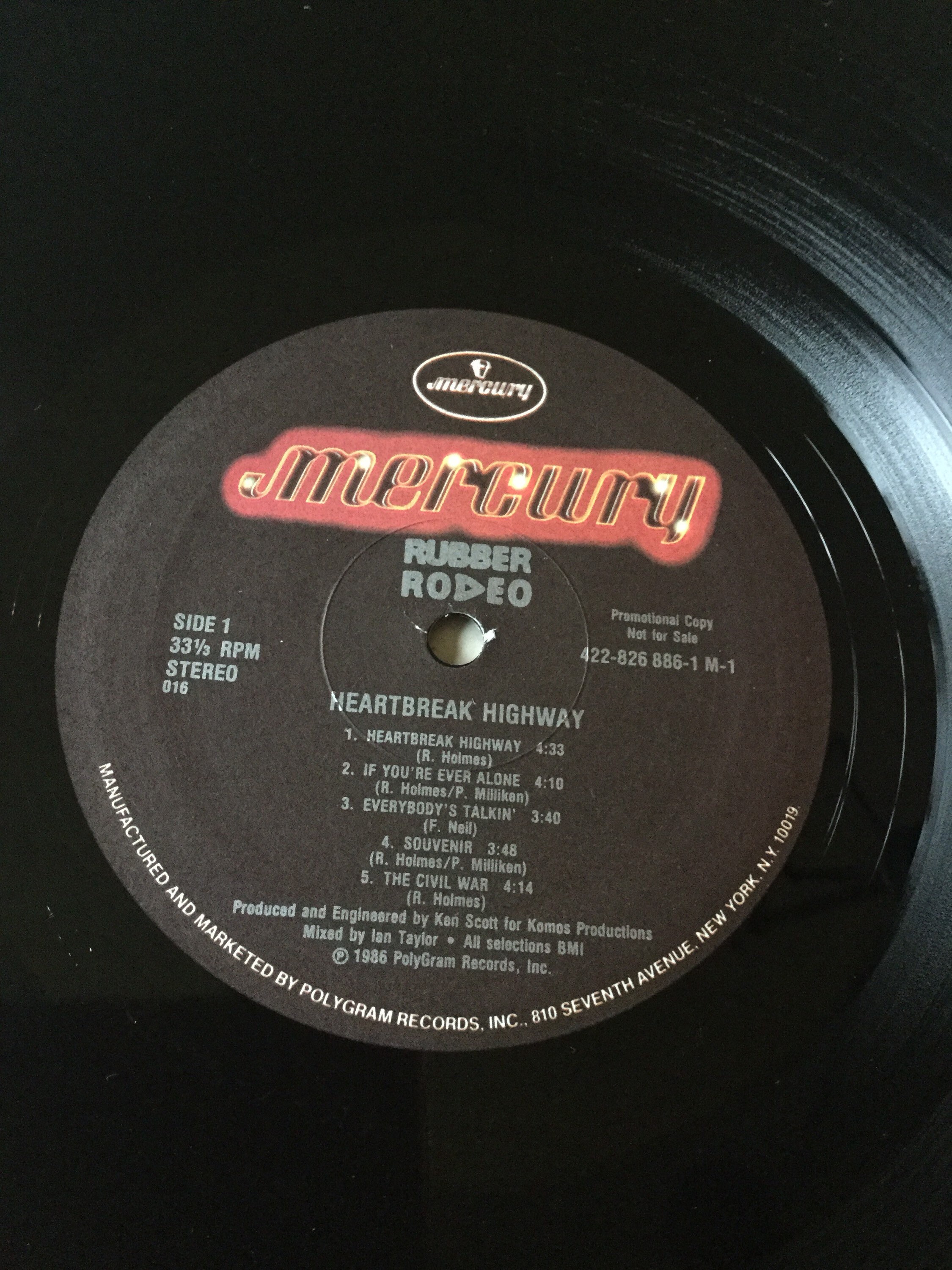 Heartbreak Rodeo Rubber Rodeo Heartbreak Highway Stereo Vinyl Promo LP 1986 Mercury ...