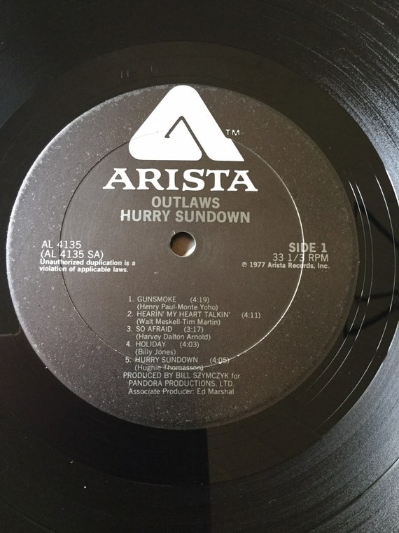 Outlaws Hurry Sundown Stereo Vinyl LP 1977 Arista Records AL-4135