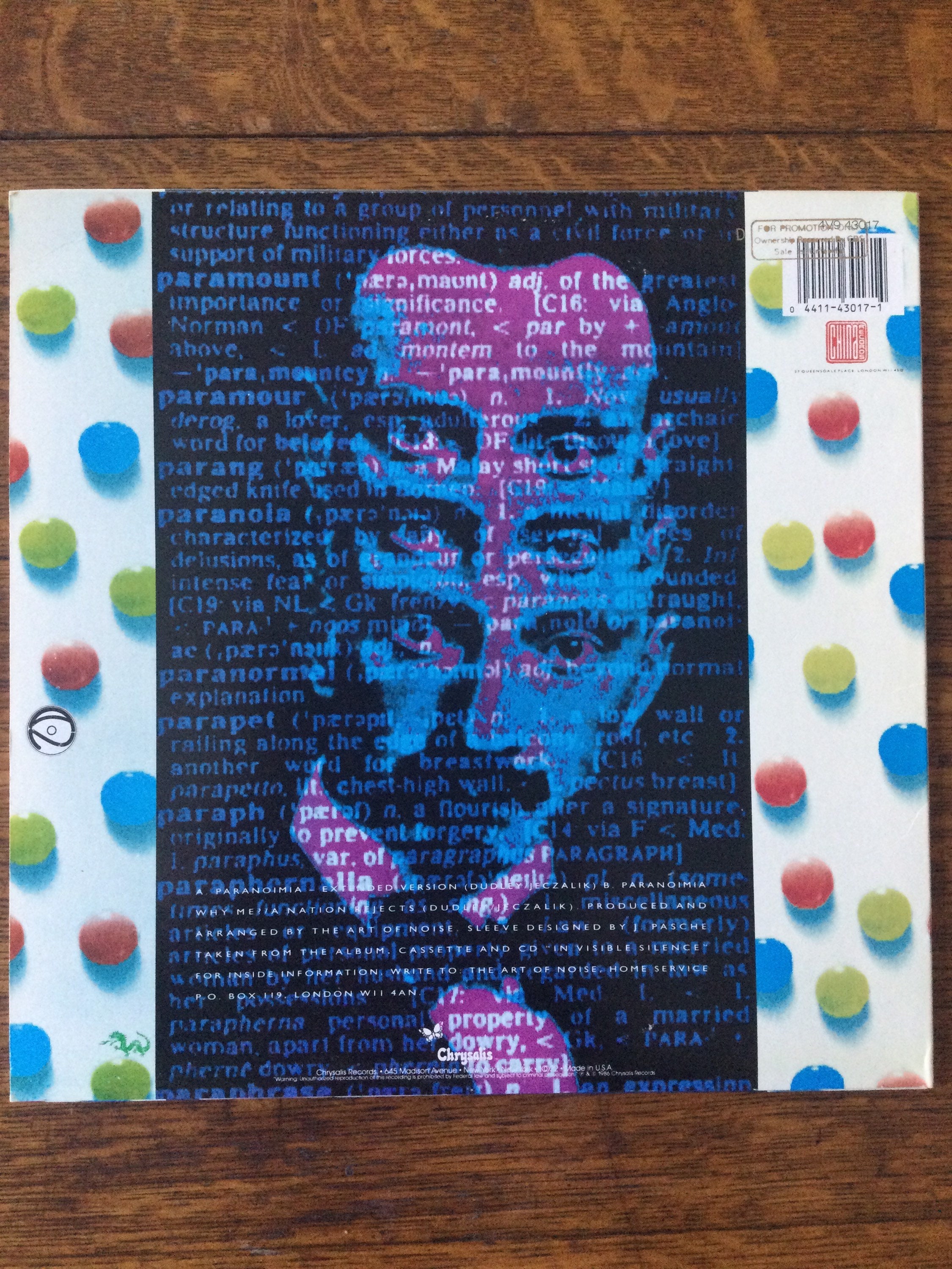 The Art Of Noise Paranoimia 12” 33 RPM Stereo Single Vinyl