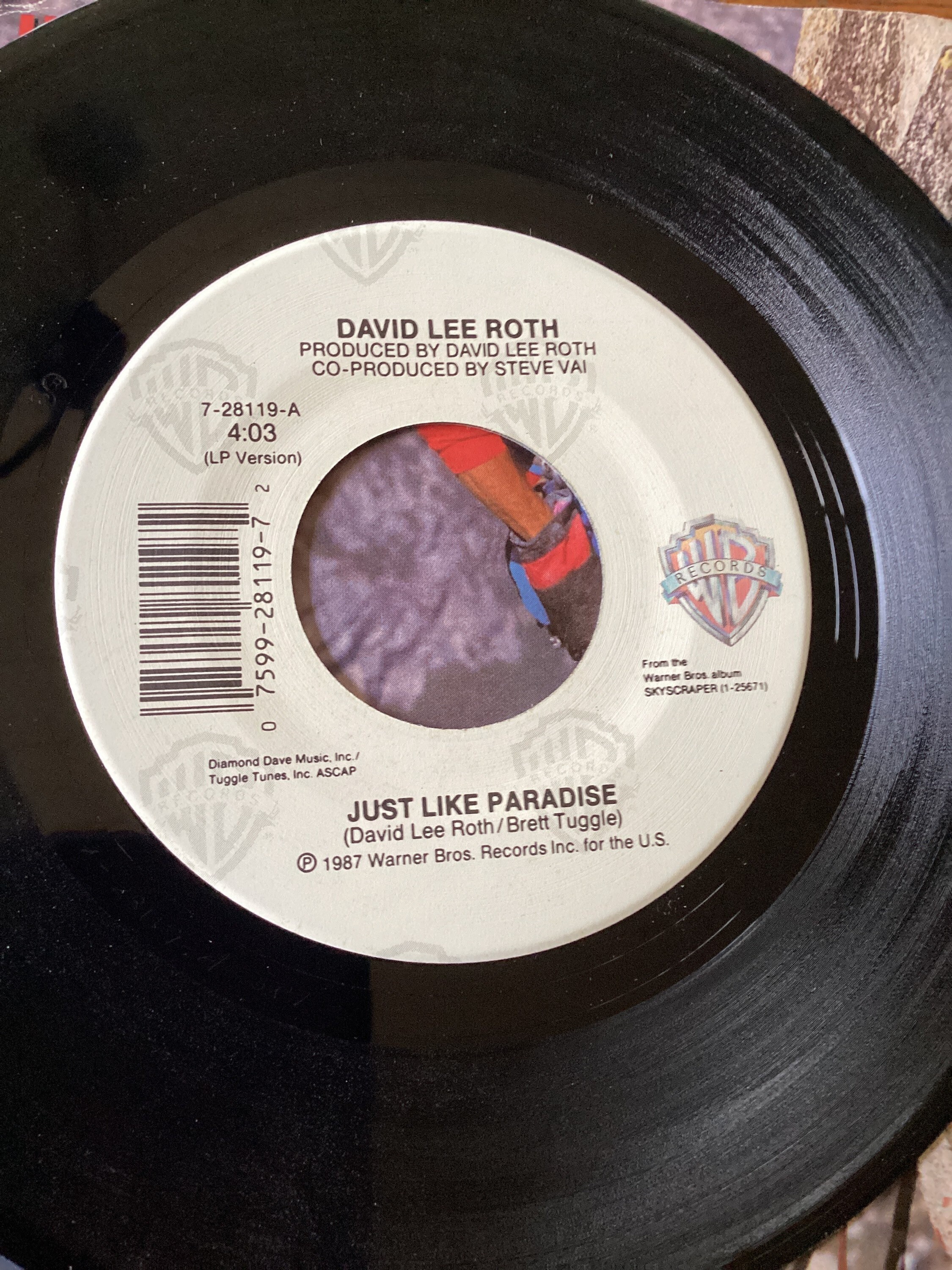 David Lee Roth Just Like Paradise B/W the Bottom Line Vinyl 45 RPM