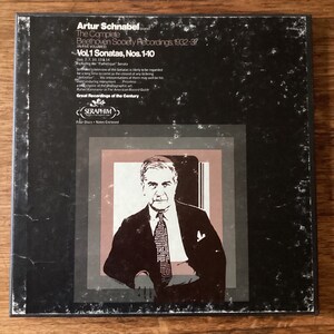 May include: A black and white image of a man in a suit and tie. The text on the image reads "Artur Schnabel The Complete Beethoven Society Recordings 1932-37 On Five Volumes Vol. 1 Sonatas, Nos. 1-10 Opp. 2, 7, 10, 13, 14 Including the "Pathétique" Sonata Great Recordings of the Century SERAPHIM Four Discs - Notes Enclosed"