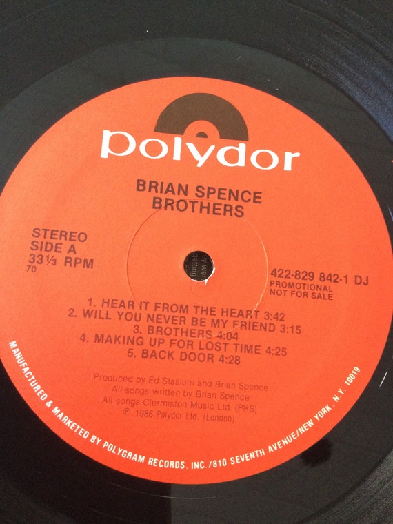 Brian Spence Brothers Stereo Vinyl LP 1986 Polydor Records
