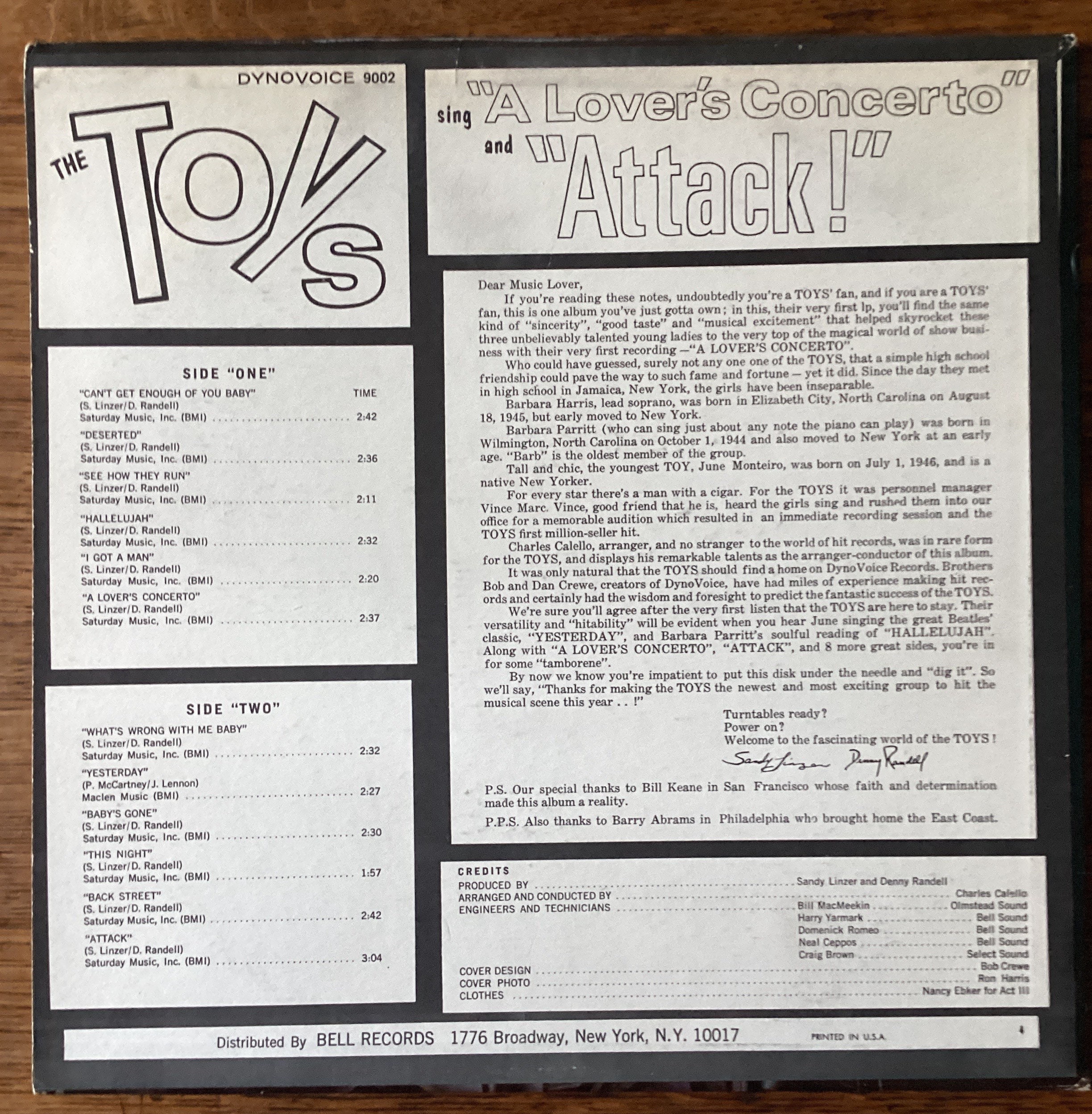 The Toys Sing A Lover's Concerto & Attack Stereo LP 1965